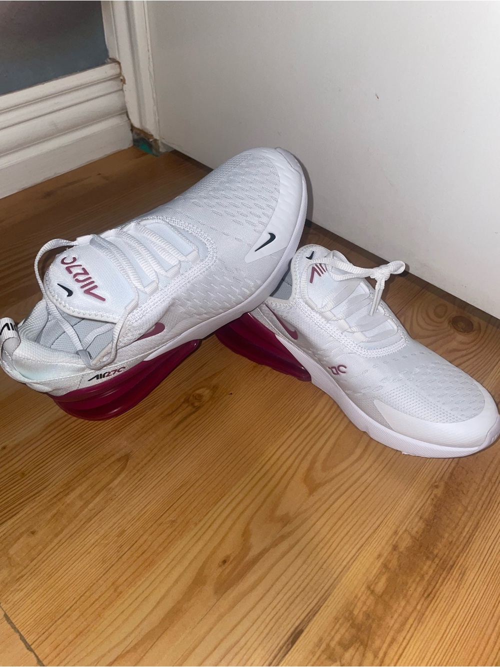Nike Men’s Athletic Shoes in White with Pink Accents